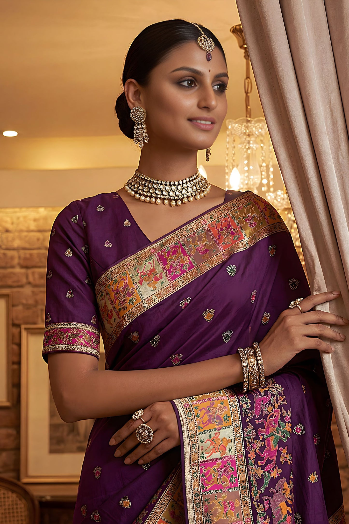 Royal Purple Traditional Woven Silk Saree  Rich Paithani Border