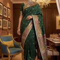  Dark Green Traditional Woven Silk Saree Rich Paithani Border