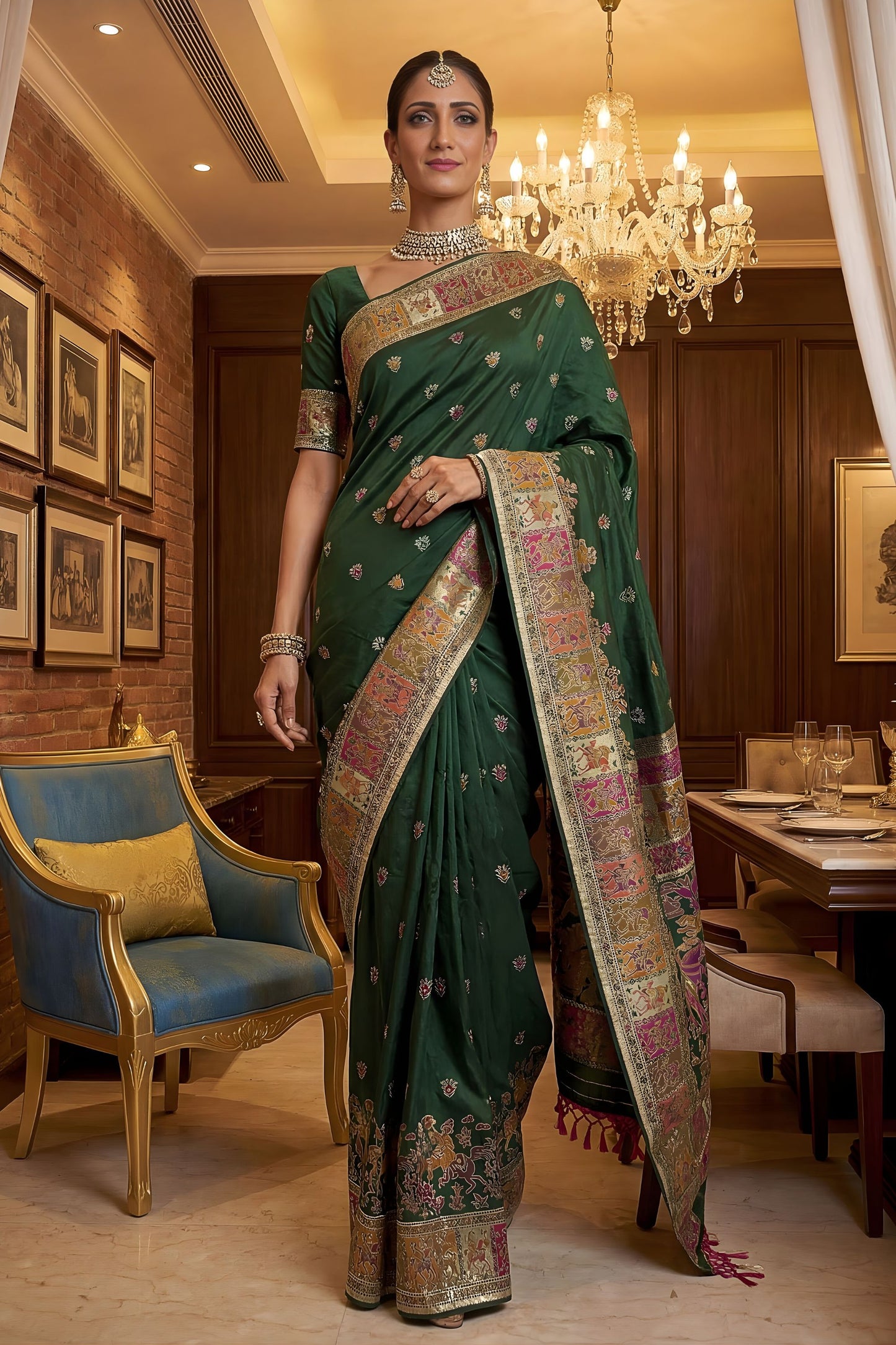  Dark Green Traditional Woven Silk Saree Rich Paithani Border