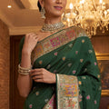 Dark Green Traditional Woven Silk Saree Rich Paithani Border