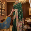 Dark Green Traditional Woven Silk Saree Rich Paithani Border