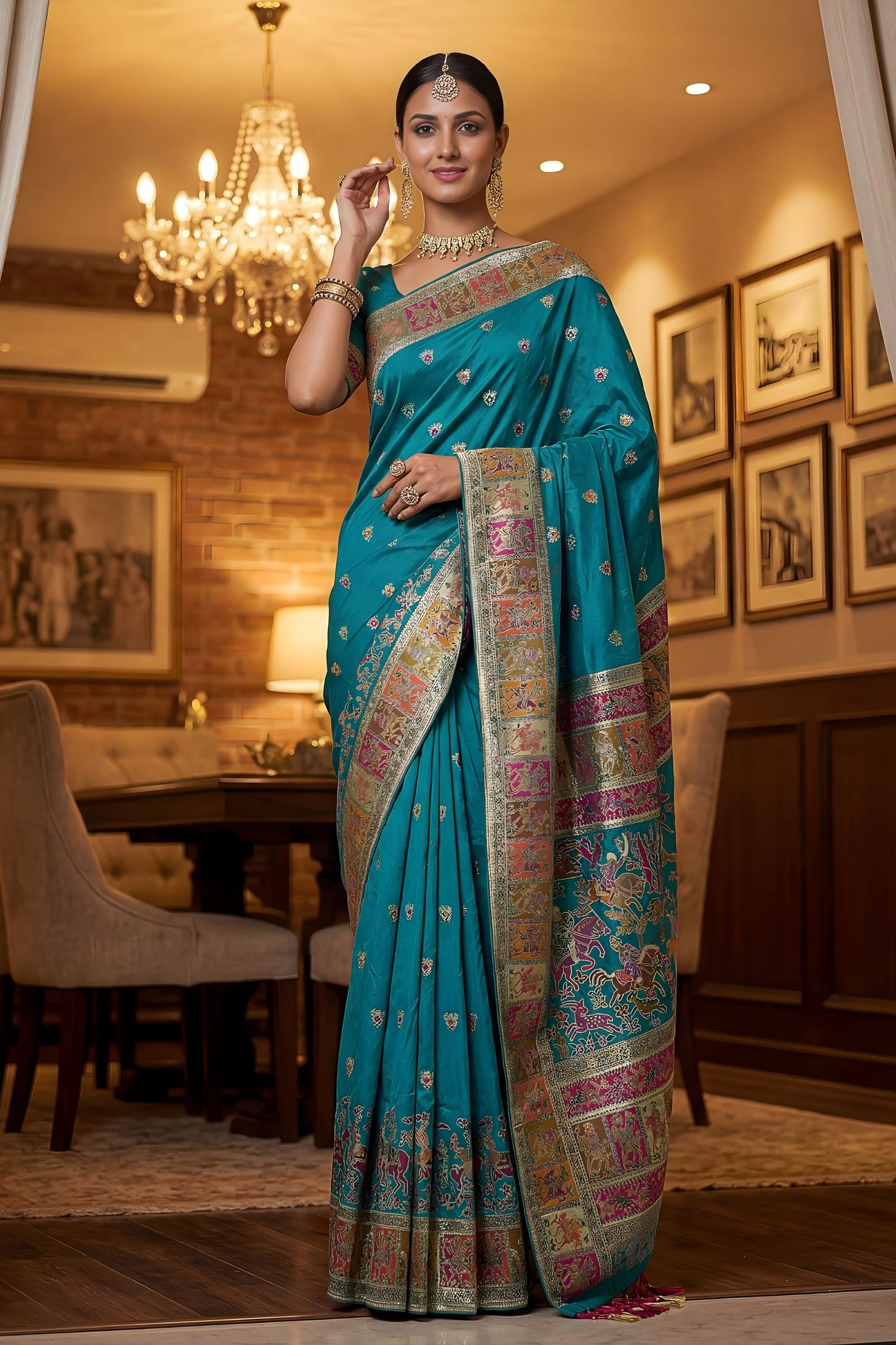 Graceful Teal Blue Traditional Woven Silk Saree with Rich Paithani Border