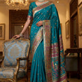 Graceful Teal Blue Traditional Woven Silk Saree with Rich Paithani Border