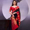 Black Red Banarasi Silk Saree Golden Zari Weaving Traditional Saree