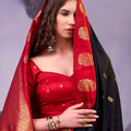 Black Red Banarasi Silk Saree Golden Zari Weaving Traditional Saree