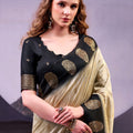 Black Beige Banarasi Silk Saree Rich Golden Zari Weaving Designer Blouse