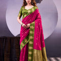 Rani Pink and Olive Green Banarasi Silk Saree Zari Woven Border 