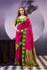 Rani Pink and Olive Green Banarasi Silk Saree Zari Woven Border 