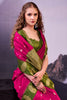 Rani Pink and Olive Green Banarasi Silk Saree Zari Woven Border