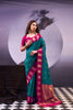 Elegant Teal Blue and Rani Pink Banarasi Silk Saree with Rich Zari Woven Border 