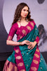 Elegant Teal Blue and Rani Pink Banarasi Silk Saree with Rich Zari Woven Border