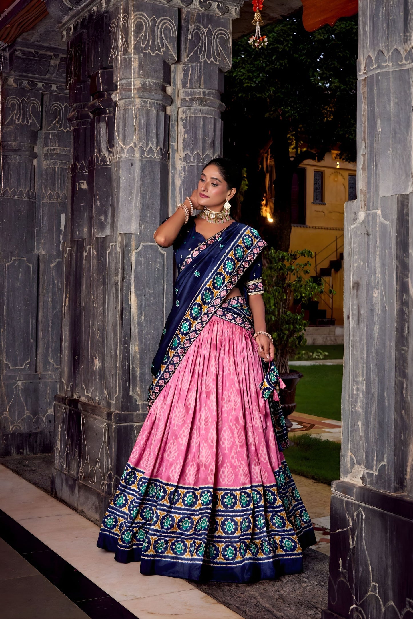 Elegant Navy Blue Tussar Silk Lehenga Choli with Designer Dupatta