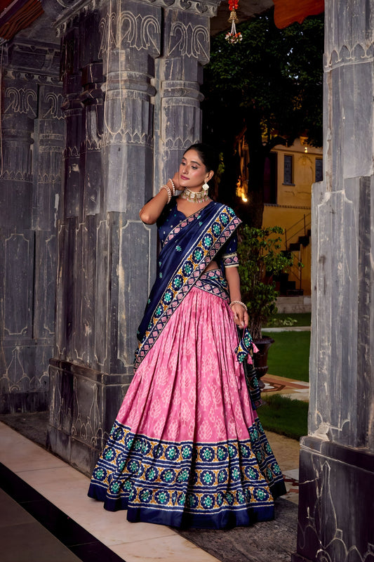 Elegant Navy Blue Tussar Silk Lehenga Choli with Designer Dupatta