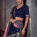 Elegant Navy Blue Tussar Silk Lehenga Choli with Designer Dupatta