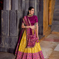 Royal Mustard Yellow Tussar Silk Lehenga Choli Patola Print Dupatta