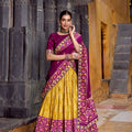 Royal Mustard Yellow End Magenta Tussar Silk Lehenga Choli Patola Print Dupatta