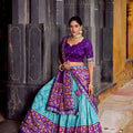 Royal Sky Blue Tussar Silk Lehenga Choli with Patola Print Dupatta