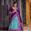 Royal Sky Blue Tussar Silk Lehenga Choli with Patola Print Dupatta