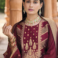 Amazing Maroon Banglori Silk Salwar Suit with Designer Woven Dupatta for Wedding