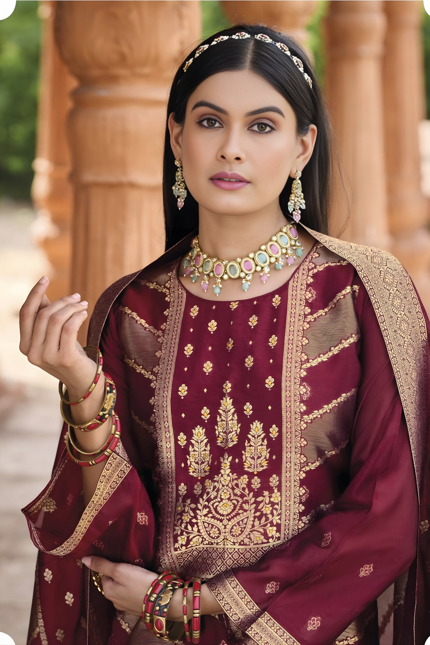 Amazing Maroon Banglori Silk Salwar Suit with Designer Woven Dupatta for Wedding