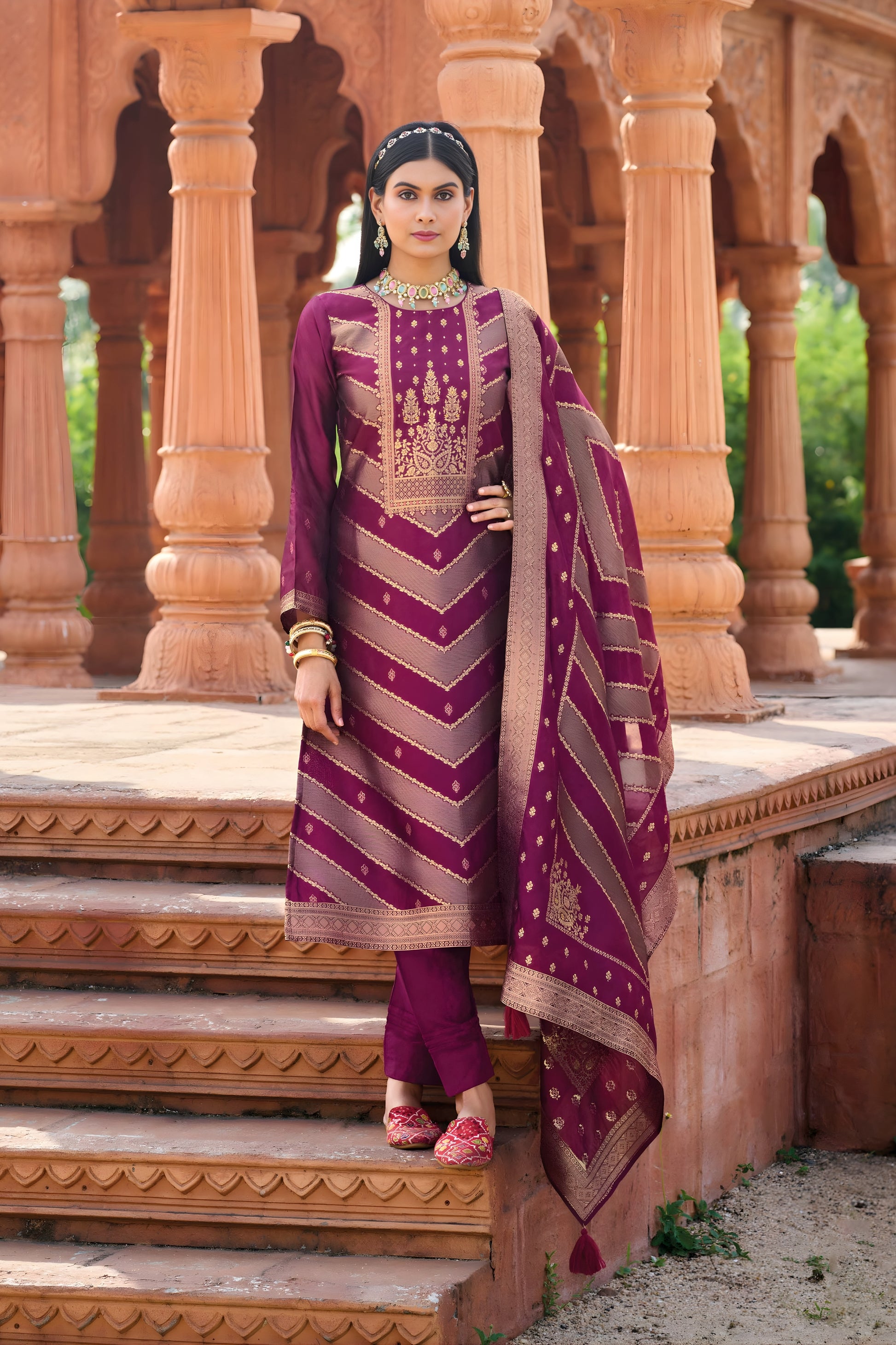 Elegant Purple Banglori Silk Salwar Suit with Designer Woven Dupatta for Wedding