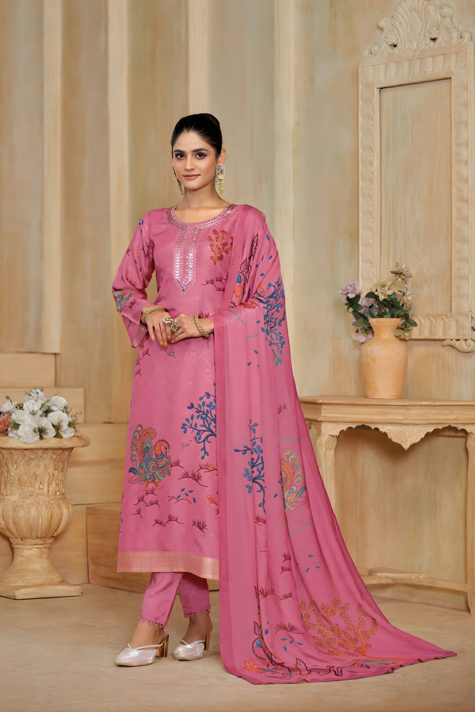 Elegant Pink Silk Digital Printed Salwar Suit with Designer Dupatta for Women