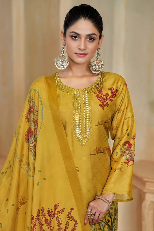Stylish Mustard Yellow Silk Digital Printed Salwar Suit with Designer Dupatta