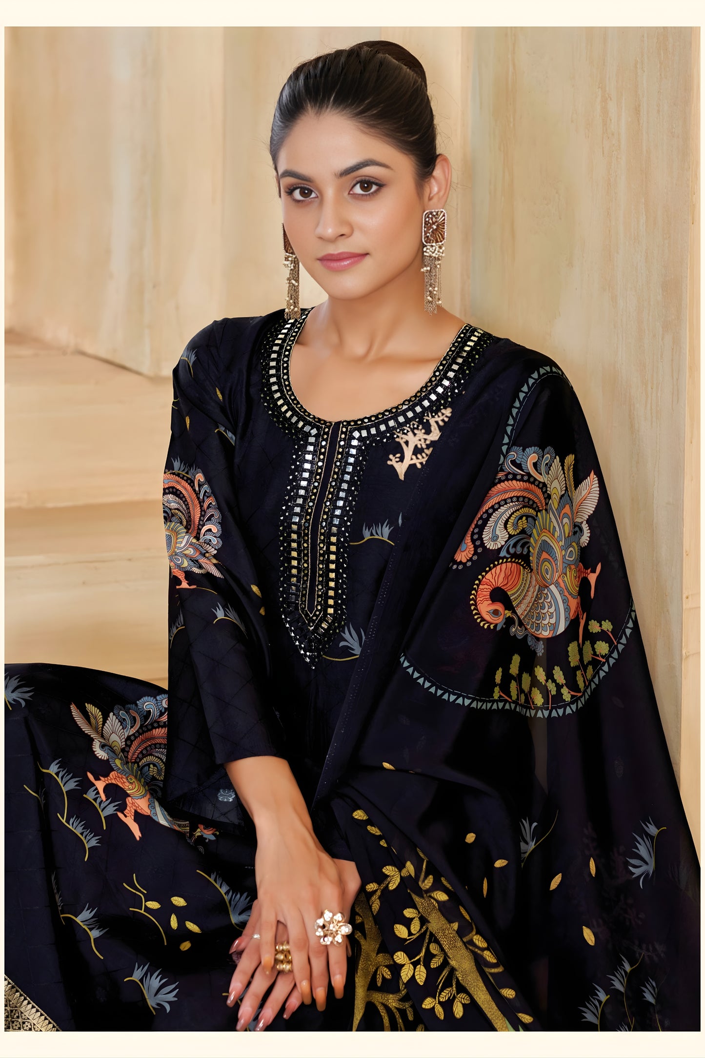 Stunning Black Silk Digital Printed Salwar Suit with Designer Dupatta for Women