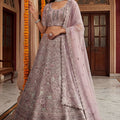 Luxury Mauve Net Embroidered Bridal Lehenga Choli Designer Dupatta for Wedding