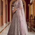 Luxury Mauve Net Embroidered Bridal Lehenga Choli Designer Dupatta for Wedding