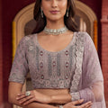 Luxury Mauve Net Embroidered Bridal Lehenga Choli Designer Dupatta for Wedding