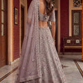 Luxury Mauve Net Embroidered Bridal Lehenga Choli Designer Dupatta for Wedding