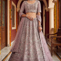 Luxury Mauve Net Embroidered Bridal Lehenga Choli Designer Dupatta for Wedding