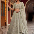 Luxury Pista Net Embroidered Bridal Lehenga Choli Designer Dupatta Wedding