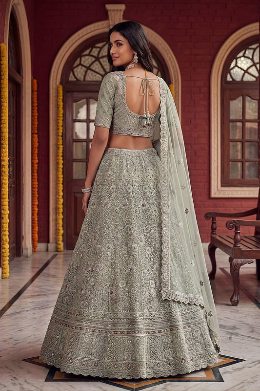 Luxury Pista Net Embroidered Bridal Lehenga Choli Designer Dupatta Wedding