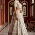 Luxury White Net Embroidered Bridal Lehenga Choli Designer Dupatta for Wedding
