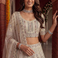 Luxury White Net Embroidered Bridal Lehenga Choli Designer Dupatta for Wedding