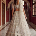 Luxury White Net Embroidered Bridal Lehenga Choli Designer Dupatta for Wedding