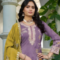Stylish Purple Shimmer Embroidered Palazzo Suit Set with Mustard Dupatta