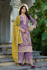 Stylish Purple Shimmer Embroidered Palazzo Suit Set with Mustard Dupatta