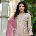 Elegant Beige Shimmer Embroidered Palazzo Suit Set with Pink Dupatta