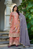 Stunning Peach Shimmer Embroidered Palazzo Suit Set with Lavender Dupatta