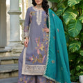 Admirable Lavender Shimmer Embroidered Palazzo Suit Set with Teal Dupatta