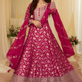 Luxurious Rani Pink Viscose Jacquard Embroidered Gown with Designer Dupatta for Wedding