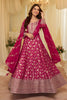 Luxurious Rani Pink Viscose Jacquard Embroidered Gown with Designer Dupatta for Wedding