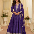 Royal Purple Viscose Jacquard Embroidered Gown with Designer Dupatta for Wedding