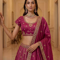 Royal Rani Pink Silk Embroidered Lehenga Choli with Peacock Motif Border and Designer Dupatta