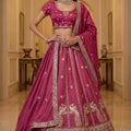 Royal Rani Pink Silk Embroidered Lehenga Choli with Peacock Motif Border and Designer Dupatta