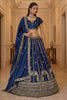 Luxurious Navy Blue Silk Embroidered Lehenga Choli with Peacock Motif Border and Designer Dupatta
