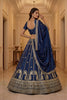 Luxurious Navy Blue Silk Embroidered Lehenga Choli with Peacock Motif Border and Designer Dupatta